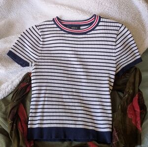 Forever 21 Ribbed Navy Red and White Striped Top